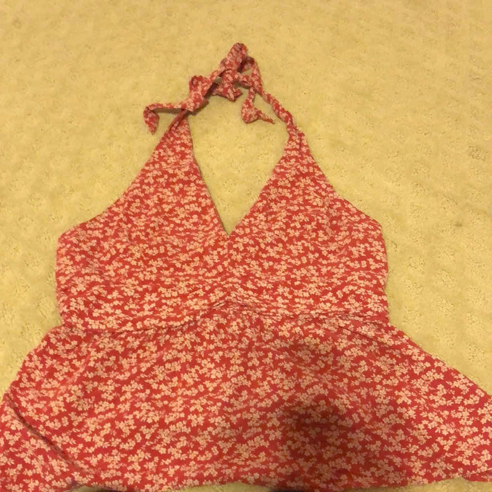 American eagle red and white floral halter top